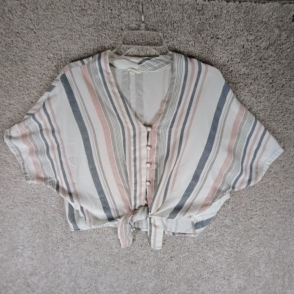 Sim & Sam Boho Striped Tie Front Crop Top Women Large Rayon Blouse